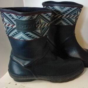 Sperry Dark Blue Geometric Rain Boots